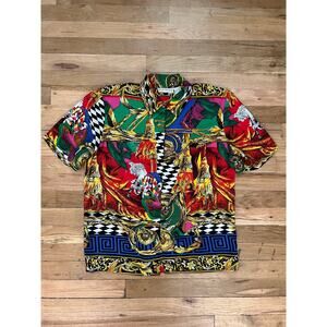 Martinique Womens Vintage 90s Colorful Greek Baroque Button Down Shirt Sz S